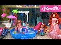 Barbie vs. Princess Ariel Spring Cleaning Story with Barbie Dream House and Under the Sea Castle