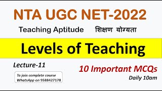 Levels Of Teaching Mcqs  Teaching Aptitude Most Important Questions  Nta Ugc Net 2022  Paper1