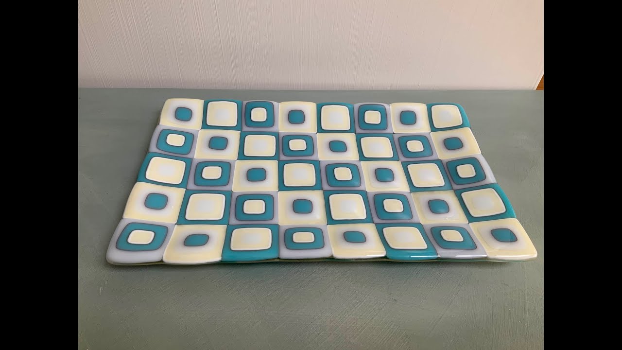 Fused Glass Platter with Reactive Bullseye glass.