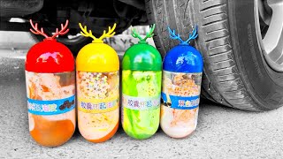 EXPERIMENT: CAR vs COLORFUL SLIME IN PLASTIC CUPS - Crushing Crunchy &amp; Soft things with car