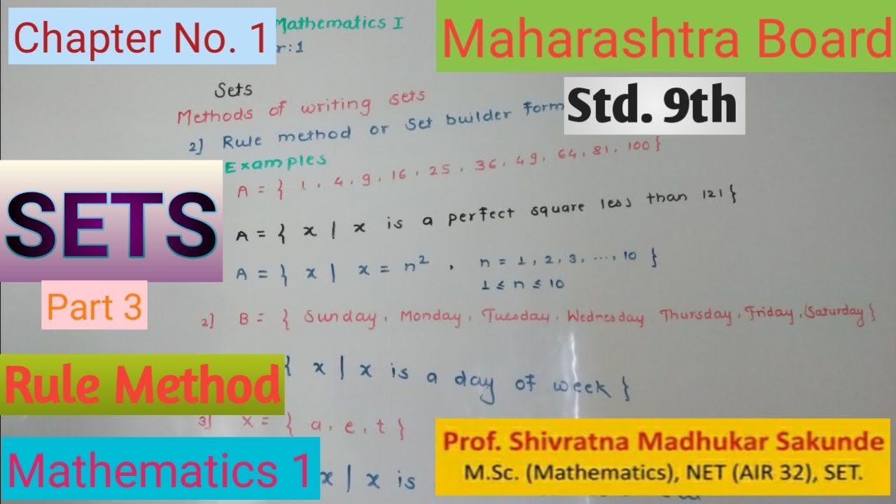 SETS..Part 3 Rule Method..Maharashtra Board Std 9th Mathematics 1