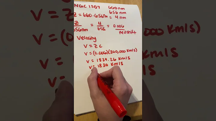 Calculating redshift, recessional velocity, and distance of galaxies.