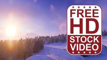 Free Stock Videos – winter scene with rocks mountains pine trees and sunset 3D animation