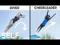 Cheerleaders Try To Keep Up With Synchronized Divers | SELF
