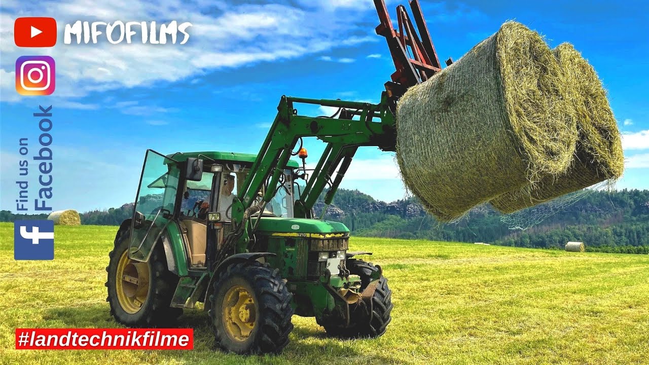 Ballen laden und abfahren mit dem Traktor John Deere 6210SE und 2x Hänger HW80 | LPG by mifofilms