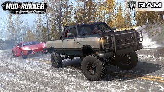 Spintires Mudrunner - 1991 Dodge Ram 1St Gen Mins 12V Tow Lamborghini On An Ice Slide