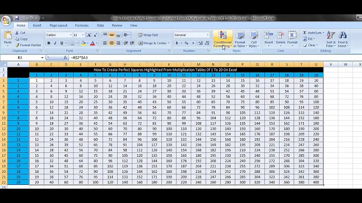 How To Create Perfect Squares Highlighted From Multiplication Tables Of 1 To 20 On Excel