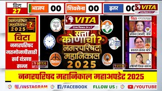 📍LIVE : विटा नगरपरिषद 2025 सार्वत्रिक निवडणुकीचा महानिकाल थेट लाइव्ह प्रक्षेपण VITA LIVE NEWS वर