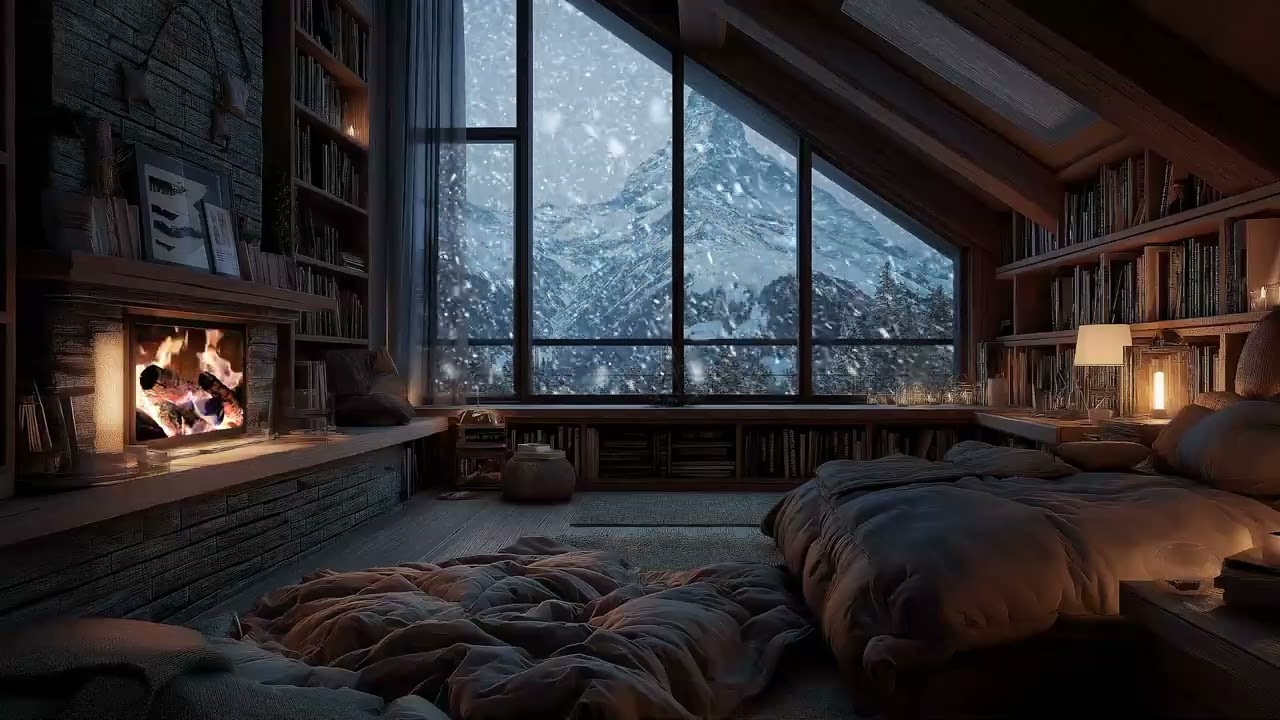 Winter Snow & Gentle Flames 🔥 Peaceful Night Sounds for Relaxation