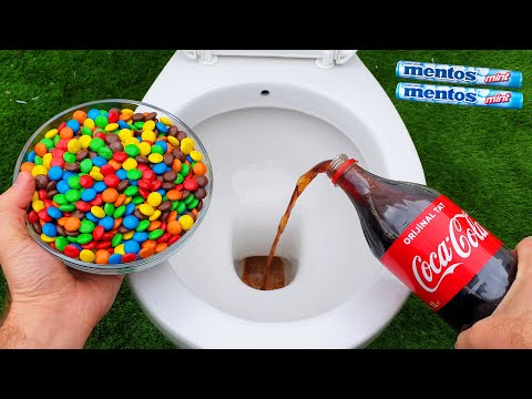Experiment !! M&M Candy VS Toilet Coca Cola, Sprite and Mentos