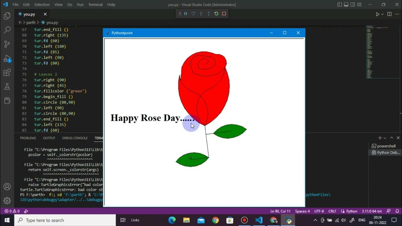 Rose for rose day in python turtle tutorial #5 - YouTube