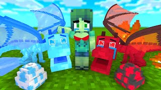 Monster School : Baby Zombie find ICE and FIRE Baby Dragons - Adventure Story - Minecraft Animation