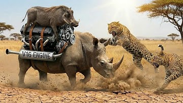 Unbelievable Rescue: Rhino Saves Warthog from Leopard Attack