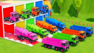 Garage with Colors - ALL MIXER TRUCK WITH DOUBLE FLATBED TRAILER TRUCK, MAN, KAMAZ, IVECO - FS22