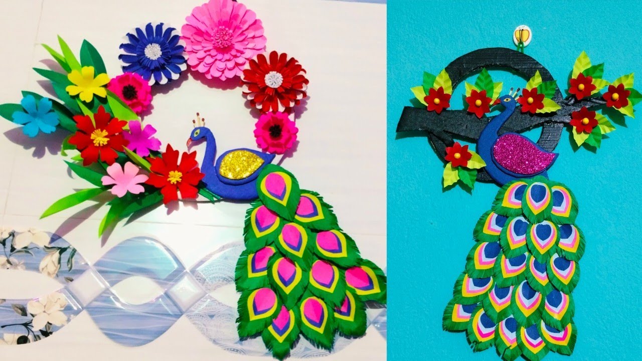 2 Beautiful paper peacock Wallhanging craft/diy wallmate design/home decor ideas 🥰