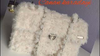 Peluş ipten çanta yapımı. plastik kanvas kürklü ip ile çanta yapımı.PLASTİK CANVAS BAG .SAC.BORSA