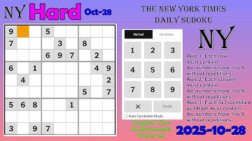 The New York Times Daily Sudoku 2025-10-28 Hard