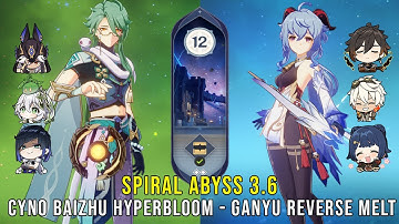 C1 Cyno Baizhu Hyperbloom and C0 Ganyu Reverse Melt - Genshin Impact Abyss 3.6 - Floor 12 9 Stars
