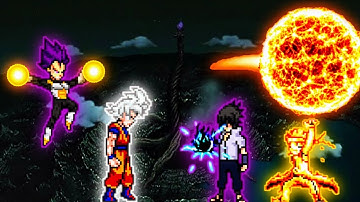 Vegeta OP (all form) & Goku DBS V3.5 OP VS Naruto OP (all form) & Sasuke Indra OP in JumpForce Mugen