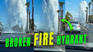 Fire Hydrant Shooting Water Upwards After Car Accidentally Hit It