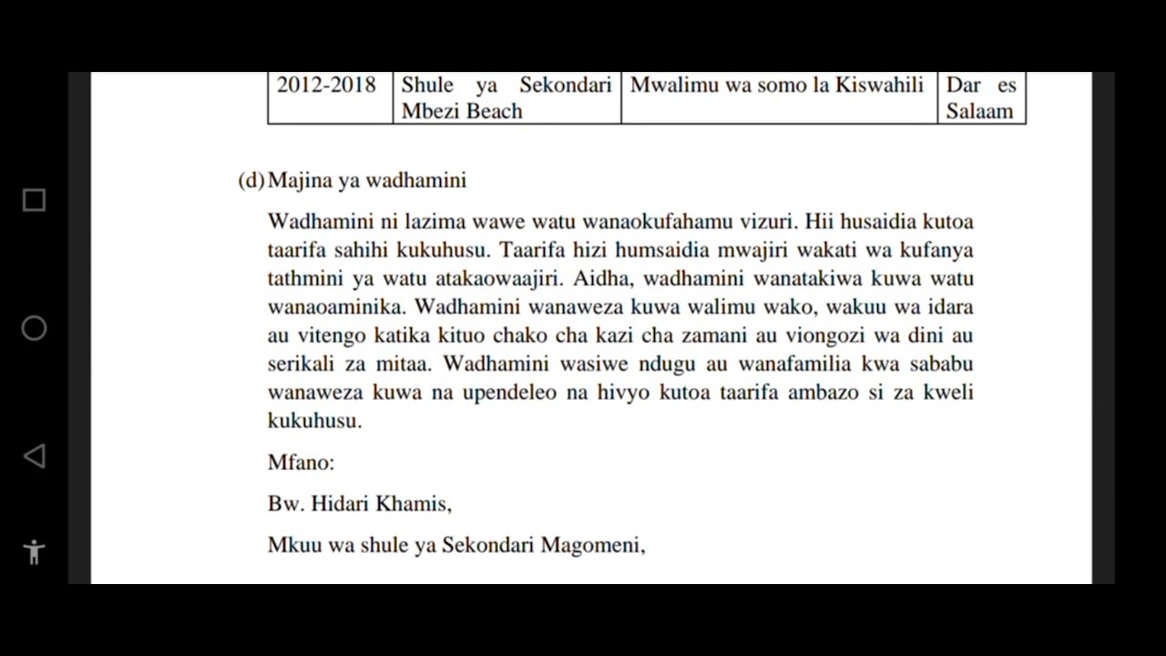 UANDISHI WA WASIFUKAZI (CV)