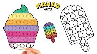 How to Draw Pop It Ice cream & Cupcake, Painting and Coloring for Kids & Toddlers | Lesson #028