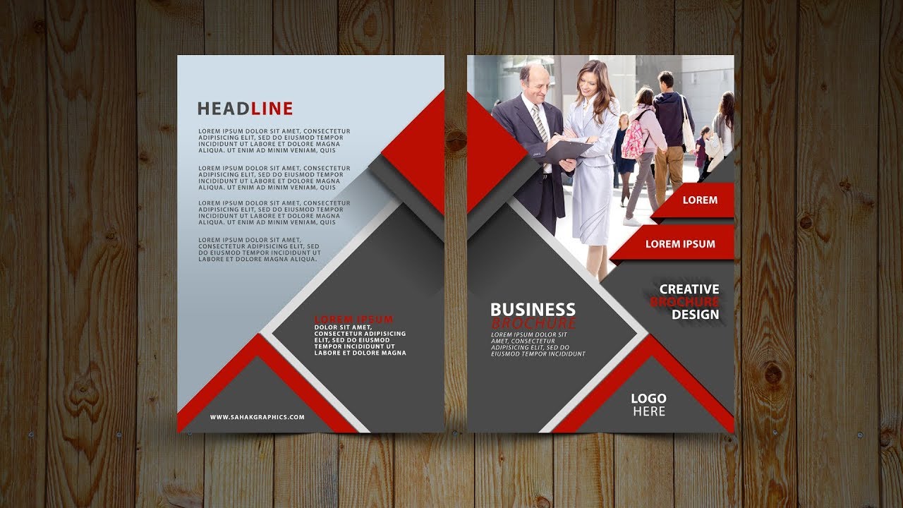 Two Fold Brochure Design  In Photoshop cc tutorial  Red and Gray Inside Two Fold Brochure Template Psd