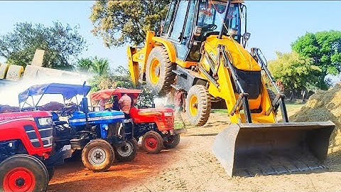 Jcb 3dx plus mashine stuck in mud Mahindra 575 powertrack 439 Mahindra trolley loading JCB video