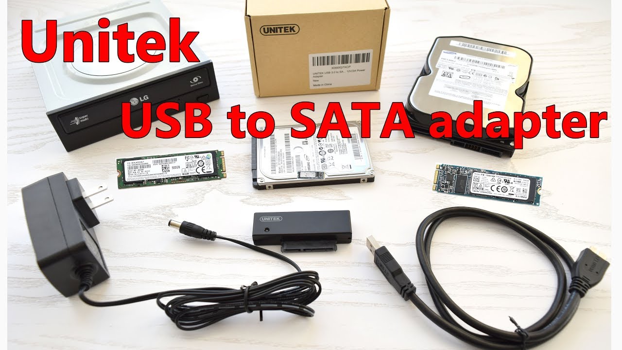 Unitek USB to SATA Adapter Unboxing Review and Testing. Connect HDD, SSD, ODD via USB to any PC