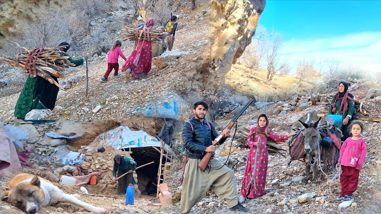 ️Nomadic Cave Life in the Mountains | Collecting Firewood with a Donkey ...
