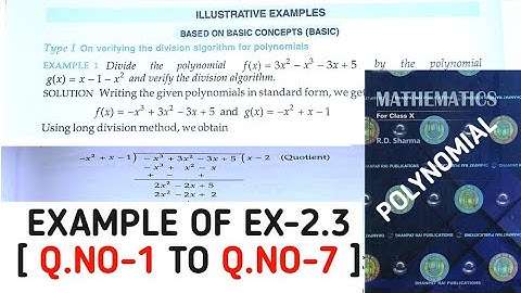 RD SHARMA CLASS 10 POLYNOMIAL EXAMPLE OF EX-2.3 [Q.NO-1 TO Q.NO-7] | MATH FEAR | CHAPTER 2