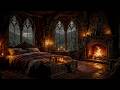 Cozy Medieval Castle Bedroom in Rain with Fireplace 🔥 (Deep Sleep Ambience)