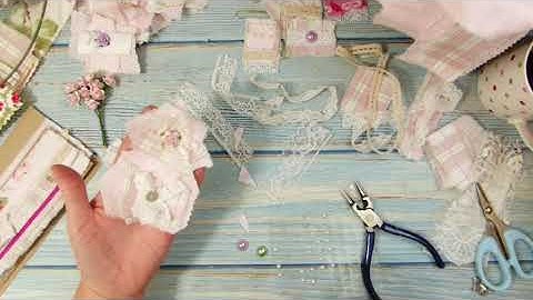 Junk journal fabric clusters, decorated paper clips & belly bands - fabric scrap busting
