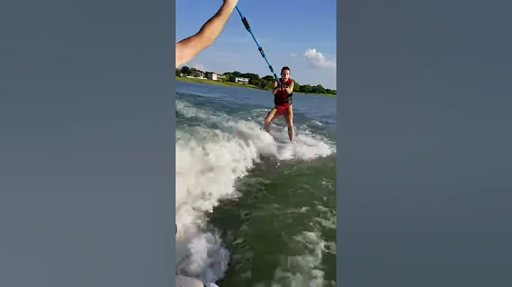 Rachel wakesurfing first attempt