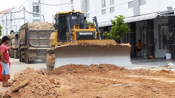 Skill Operator Bulldozer Pushing Cut off Leveling The Ground Foundation For Apartment Project