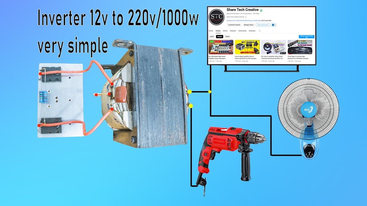 Inverter 12v to 220v/1000w using 2sc5200 x 2, very simple 