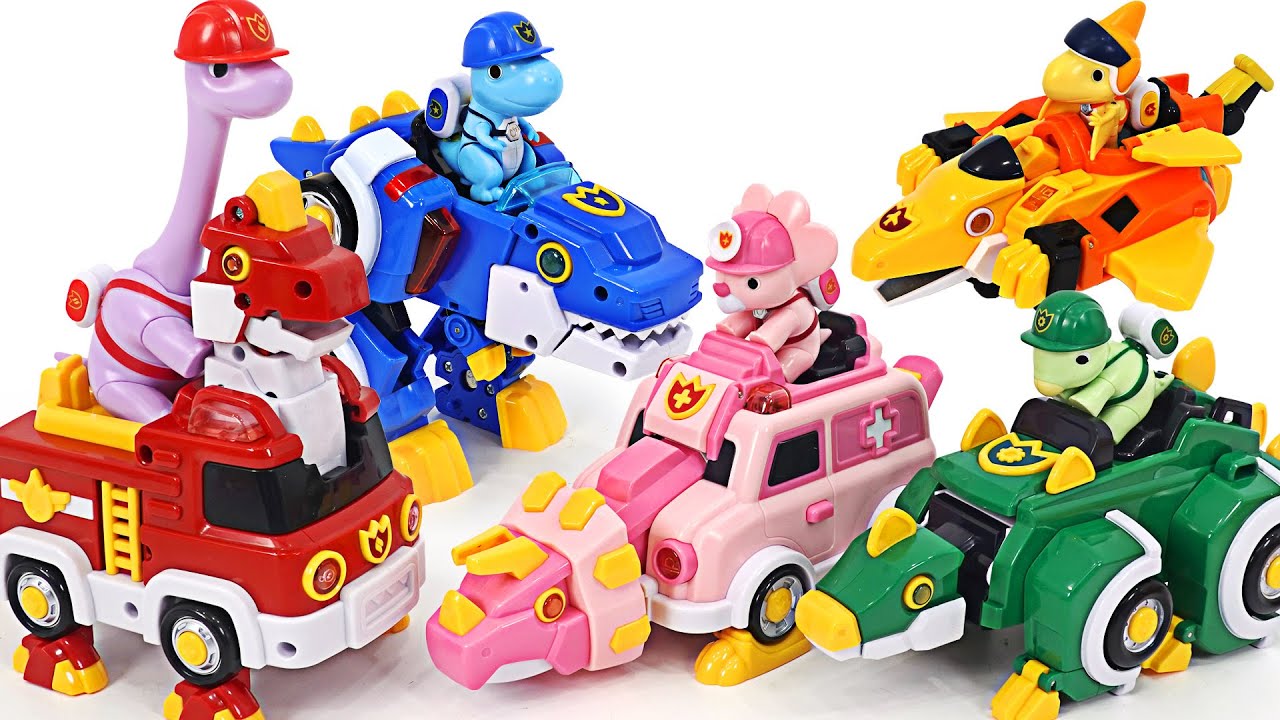 スーパーダイノ！ 行け！ 恐竜が消防車、救急車、パトカーに変形