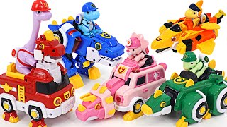 変身 変形 可能 ゴーゴーダイノ ミニカー 10体セット 消防車 救急車 恐竜 スーパーダイノ！ 行け！ 恐竜が消防車、救急車、パトカーに変形