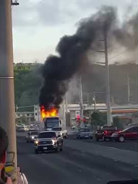 Bus ablaze in Harmon