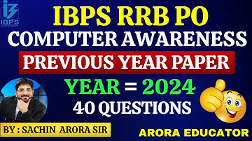IBPS RRB PO Previous Year Questions | Computer Awareness IBPS RRB | IBPS RRB Computer Questions |