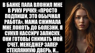 видео: В банке мой отец пытался заставить меня подписать все, но менеджер прочитал записку, которую я спрят картинка: В банке мой отец пытался заставить меня подписать все, но менеджер прочитал записку, которую я спрят