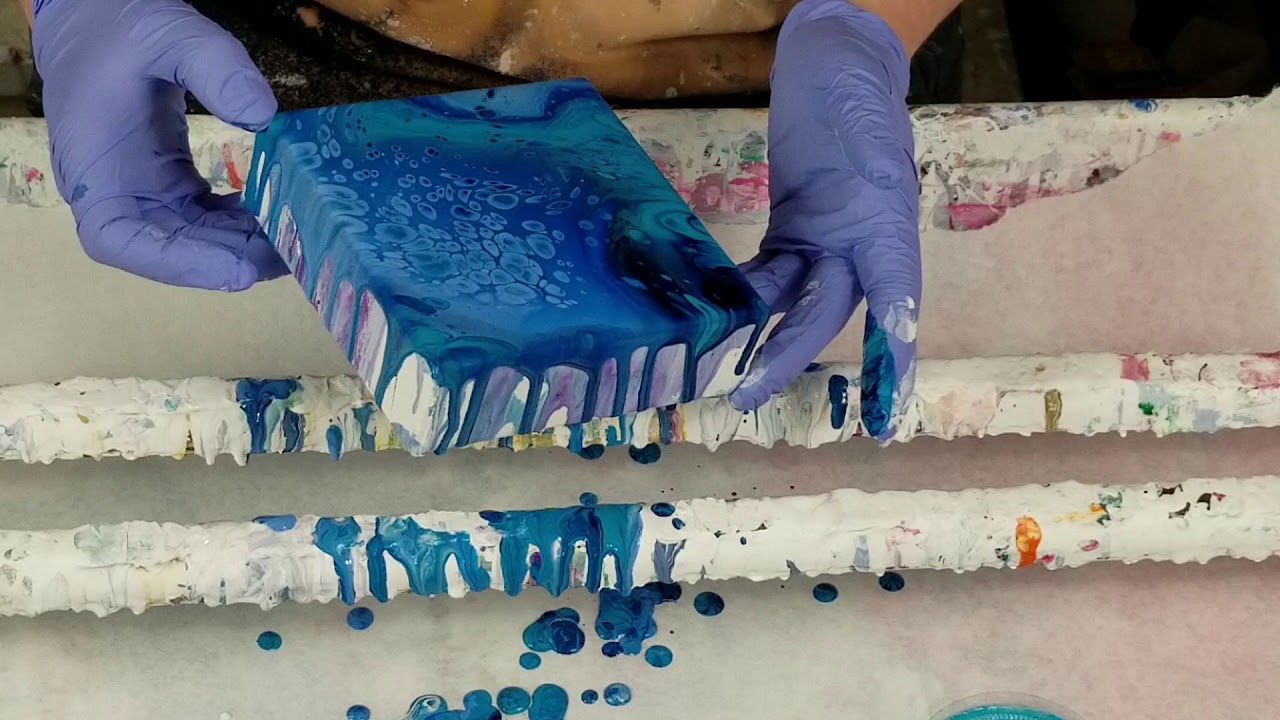 (552) Six shades of blue acrylic pour painting with cells - YouTube
