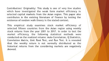 Testing Weak form Market Efficiency Empirical Evidence from Selected Asian Stock Markets AEFR 2018 8