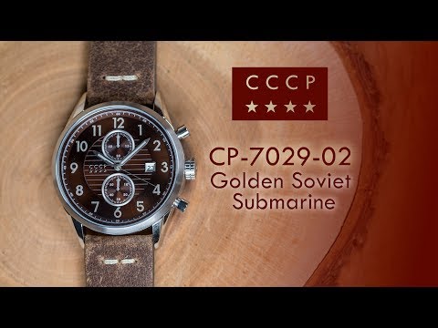 Jam Tangan CCCP Golden Soviet Submarine CP-7029-02 Chronograph Men Brown Dial Brown Leather Strap