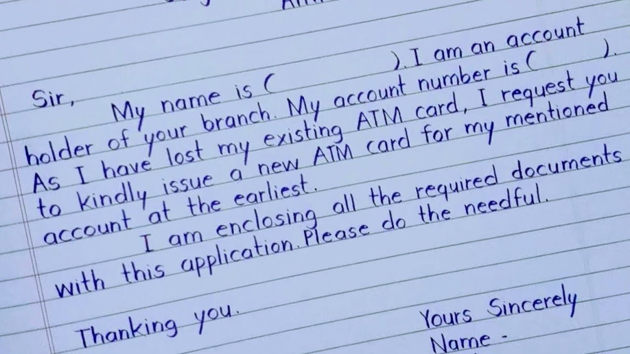 application letter for atm in bank