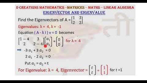 Example - Eigenvalue and Eigenvector of 2*2 Matrix , D Creations Mathematics, Linear Algebra, Maths