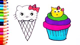 Hello Kitty Es Krim Warna - Warni Belajar menggambar dan mewarnai untuk anak anak