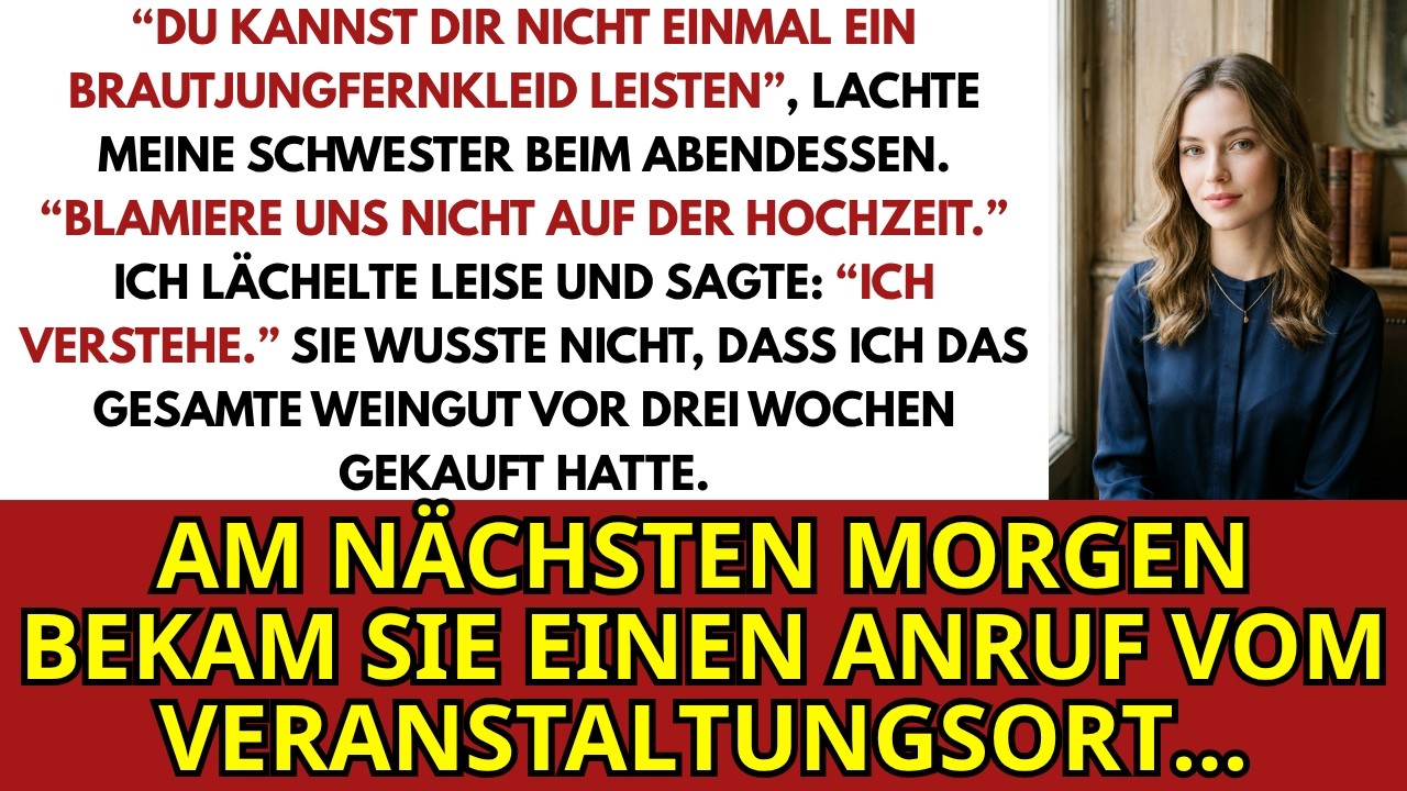 Meine Schwester rief mich an und fragte, ob ich 5.000 Euro zu ihrer Hochzeit beisteuern könnte, „damit du endlich mal in etwas Größeres investierst als nur in dich selbst." Sie hatte keine Ahnung,...