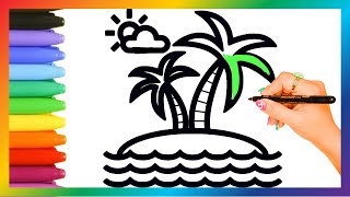 Drawing And colouring an Island :drawing for kids🏝