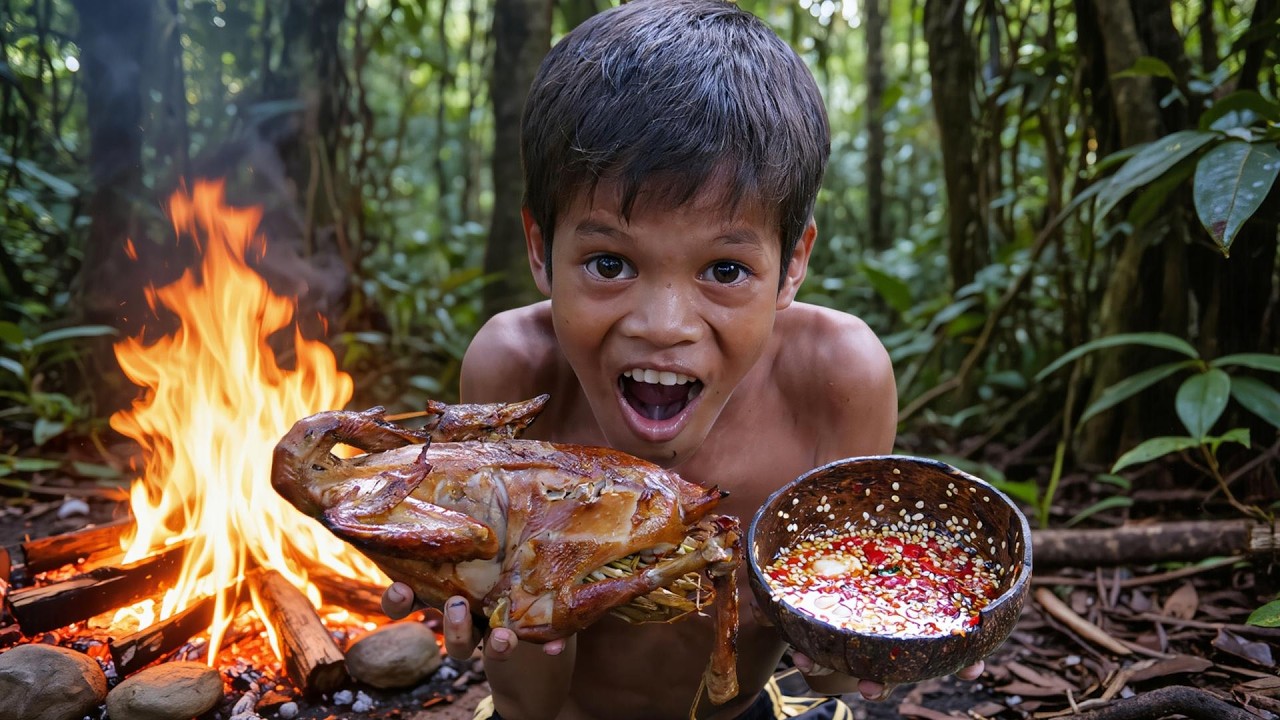 Primitive Technology / Eating delicious-Cooking Chicken Recipe